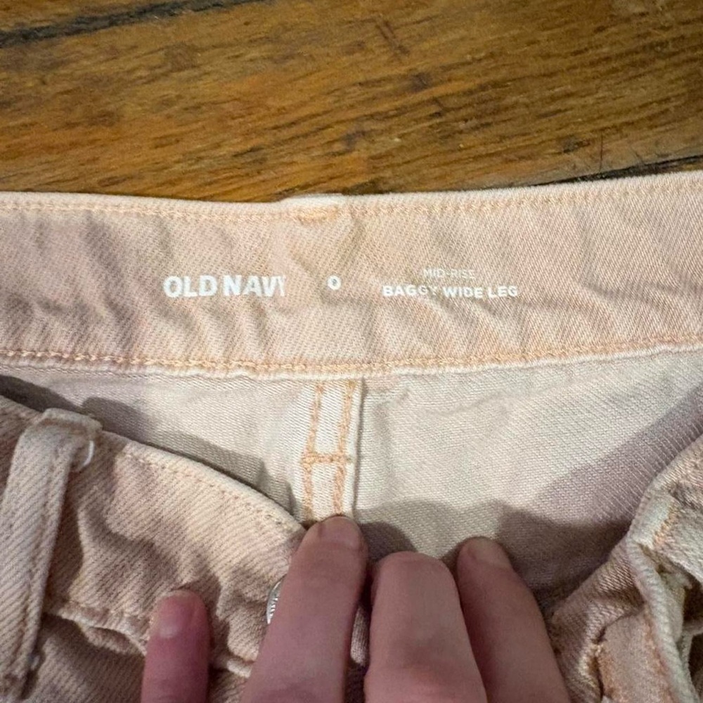 Old Navy straight wide leg high waist cream jeans women’s 0 - Picture 3 of 4